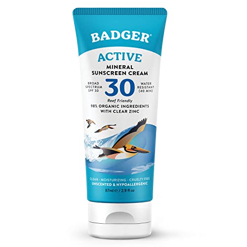 Badger Sunscreen Cream Clear Zinc, Organic Ingredients, Easy Application and Lightweight, SPF 30, Unscented, 87ml