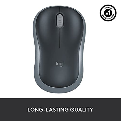 Logitech M185 Wireless Mouse, 2.4GHz with USB Mini Receiver, 12-Month Battery Life, 1000 DPI Optical Tracking, Ambidextrous, Compatible with PC, Mac, Laptop - Grey