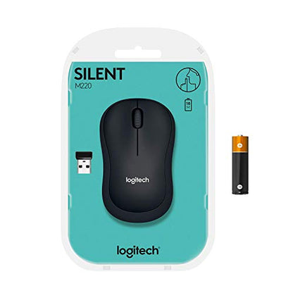 Logitech M220 SILENT Wireless Mouse, 2.4 GHz with USB Receiver, 1000 DPI Optical Tracking, 18-Month Battery, Ambidextrous, Compatible with PC, Mac, Laptop - Grey