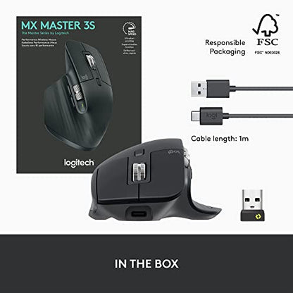 Logitech MX Master 3S - Wireless Performance Mouse with Ultra-fast Scrolling, Ergo, 8K DPI, Track on Glass, Quiet Clicks, USB-C, Bluetooth, Windows, Linux, Chrome - Grey