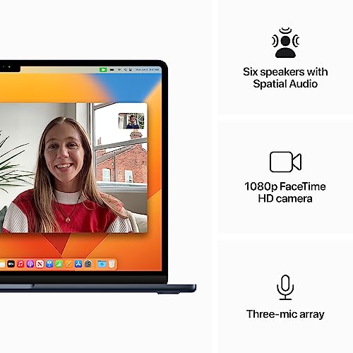 Apple 2023 MacBook Air laptop with M2 chip: 15.3-inch Liquid Retina display, 8GB RAM, 512GB SSD storage, backlit keyboard, 1080p FaceTime HD camera, Touch ID. Works with iPhone/iPad; Midnight
