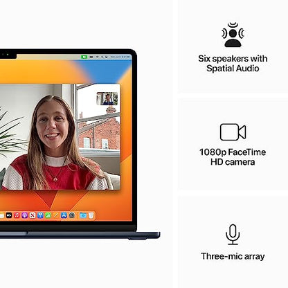 Apple 2023 MacBook Air laptop with M2 chip: 15.3-inch Liquid Retina display, 8GB RAM, 512GB SSD storage, backlit keyboard, 1080p FaceTime HD camera, Touch ID. Works with iPhone/iPad; Midnight