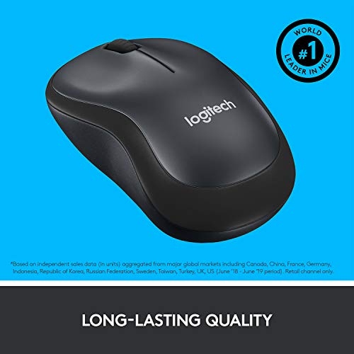 Logitech M220 SILENT Wireless Mouse, 2.4 GHz with USB Receiver, 1000 DPI Optical Tracking, 18-Month Battery, Ambidextrous, Compatible with PC, Mac, Laptop - Grey