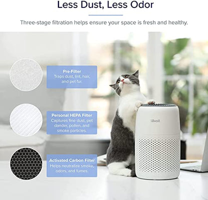 LEVOIT Air Purifier for Home Bedroom, Ultra Quiet HEPA Air Filter Cleaner with Fragrance Sponge & 3 Speed for Better Sleep, Allergies, Dust, Odour, Pet, Smoke, Office, Desktop, 100% Ozone Free