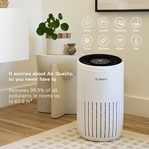 Bosch Air 4000, Air Purifier Removes 99.9% of all Pollutants through HEPA13 Air Filter, with Smart Sensor, Auto Mode & Sleep Mode (25 dB (A)), Air Quality Feedback, CADR 300m³/h, up to 62.5 m²