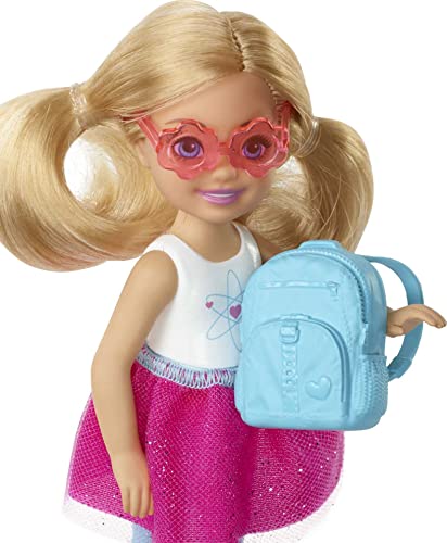Chelsea Travel Doll, Blonde, with Puppy, Carrier & Accessories, Barbie set for 3 to 7 Year Olds, FWV20