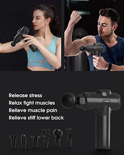 LAOBEN Massage Gun, Massager Deep Tissue, USB-C Charging Port, LCD Touch Screen, Percussion Muscle Massager with Carrying Case and 6 Massage Heads, Relaxes Muscles to Relieve Aches and Pains.