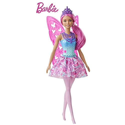 Barbie Dreamtopia Fairy Doll, 12-Inch, with Pink and Blue Jewel Theme, Pink Hair and Wings, Gift for 3 To 7 Year Olds, GJJ99