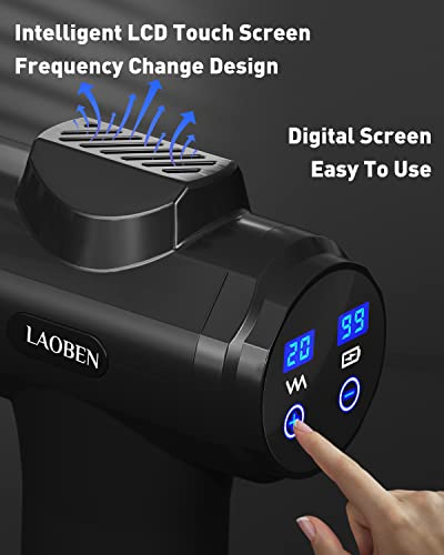 LAOBEN Massage Gun, Massager Deep Tissue, USB-C Charging Port, LCD Touch Screen, Percussion Muscle Massager with Carrying Case and 6 Massage Heads, Relaxes Muscles to Relieve Aches and Pains.