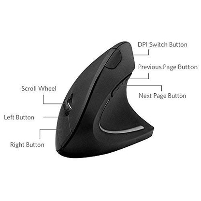 Anker AK-UBA 2.4G Wireless Vertical Ergonomic Optical Mouse, 800 / 1200 /1600 DPI, 5 Buttons for Laptop, Desktop, PC, Macbook - Black