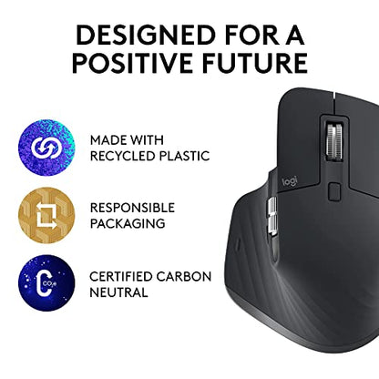 Logitech MX Master 3S - Wireless Performance Mouse with Ultra-fast Scrolling, Ergo, 8K DPI, Track on Glass, Quiet Clicks, USB-C, Bluetooth, Windows, Linux, Chrome - Grey