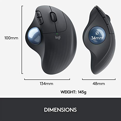 Logitech ERGO M575 Wireless Trackball Mouse - Easy thumb control, precision and smooth tracking, ergonomic comfort design, for Windows, PC and Mac with Bluetooth and USB capabilities - Grey