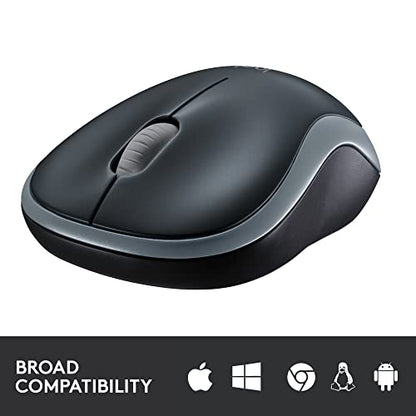 Logitech M185 Wireless Mouse, 2.4GHz with USB Mini Receiver, 12-Month Battery Life, 1000 DPI Optical Tracking, Ambidextrous, Compatible with PC, Mac, Laptop - Grey