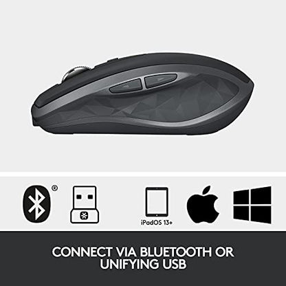 Logitech MX Anywhere 2S Wireless Mouse, Multi-Device, Bluetooth and 2.4 GHz with USB Unifying Receiver, laptop/ PC/ Mac/ iPad OS- Graphite Black