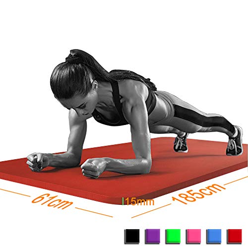 DSL Yoga Mat, Thick Non Slip Exercise Mat - Gym Fitness Pilates Workout Mat for Women Men, 15mm Large 61 x 185cm - Black/Blue/Purple/Pink/Green/Red