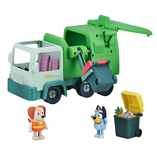 Bluey Garbage Truck Vehicle Playset with Two 2.5"-3" Official Collectable Character Action Figures Bluey with the Bin Man and 2 Rubbish Bin Accessories