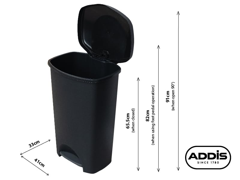 Addis Plastic Family Kitchen Utility Bin, 50 Litre, New Black with Silver Pedal