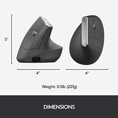 Logitech MX Vertical Ergonomic Wireless Mouse, Multi-Device, Bluetooth or 2.4GHz Wireless with USB Unifying Receiver, 4000 DPI Optical Tracking, 4 Buttons, Fast Charging, Laptop/PC/Mac/iPad OS- Black