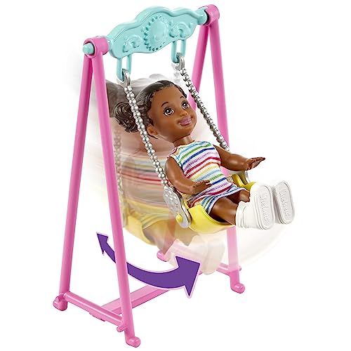 Barbie Skipper Babysitters Inc. Bounce House Playset with Skipper Babysitter Doll, Toddler Doll, Swing & Accessories, Toy for 3 Year Olds & Up, HHB67