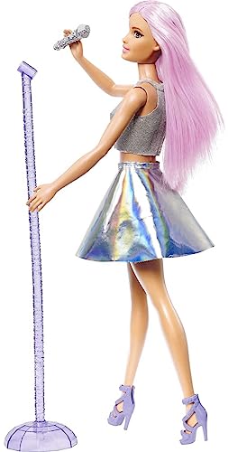 Barbie Pop Star Doll Dressed In Iridescent Skirt with Microphone and Pink Hair, Gift for 3 to 7 Year Olds, FXN98