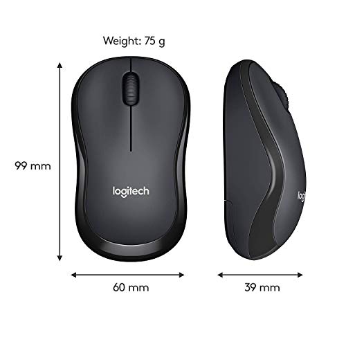 Logitech M220 SILENT Wireless Mouse, 2.4 GHz with USB Receiver, 1000 DPI Optical Tracking, 18-Month Battery, Ambidextrous, Compatible with PC, Mac, Laptop - Grey