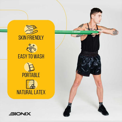 Bionix Pull Up Resistance Bands - 4.5mm Thick, Durable, Eco-Friendly Stretch Bands for Exercise, Workout, Gym, Yoga, Pilates- Different Levels Long Loop Training Band Set for Men and Women Pack of 4