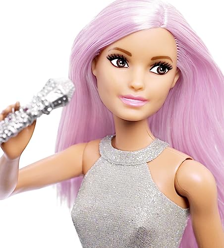 Barbie Pop Star Doll Dressed In Iridescent Skirt with Microphone and Pink Hair, Gift for 3 to 7 Year Olds, FXN98