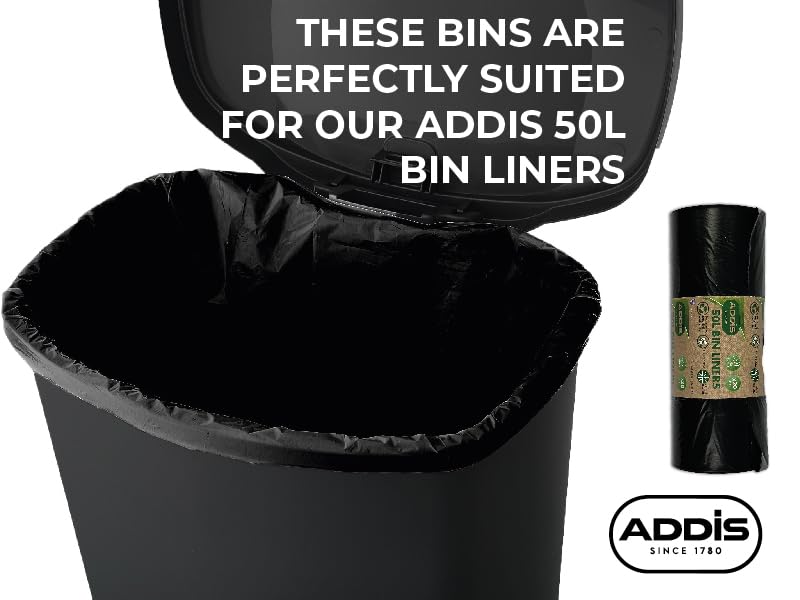 Addis Plastic Family Kitchen Utility Bin, 50 Litre, New Black with Silver Pedal