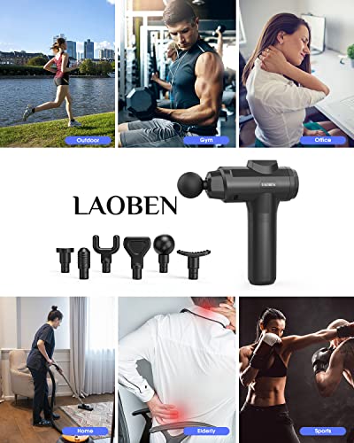 LAOBEN Massage Gun, Massager Deep Tissue, USB-C Charging Port, LCD Touch Screen, Percussion Muscle Massager with Carrying Case and 6 Massage Heads, Relaxes Muscles to Relieve Aches and Pains.