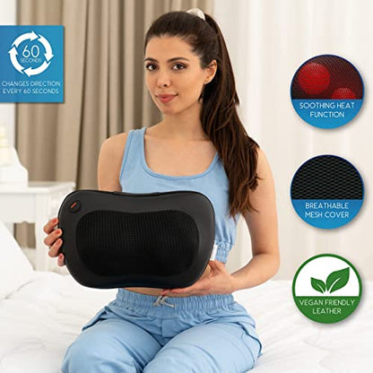 Comfort Supplies Shiatsu Massager Cushion with Heat – Deep Tissue Kneading Massage Pillow for Neck, Lower Back, Shoulder, Muscle Pain Relief – Home, Office, Car, Bed Use – 1 Year Warranty