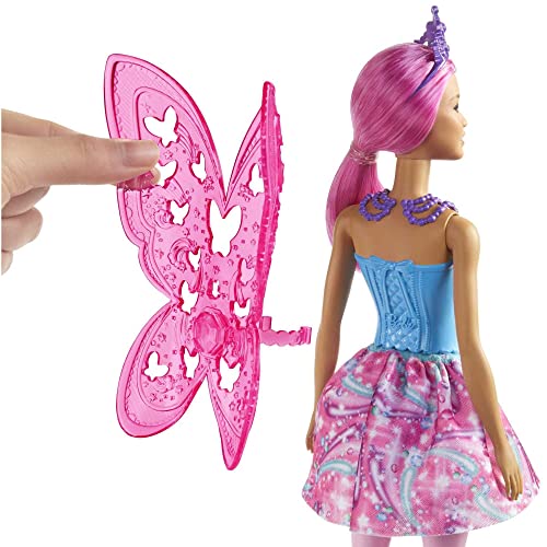 Barbie Dreamtopia Fairy Doll, 12-Inch, with Pink and Blue Jewel Theme, Pink Hair and Wings, Gift for 3 To 7 Year Olds, GJJ99