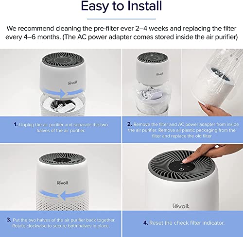 LEVOIT Air Purifier for Home Bedroom, Ultra Quiet HEPA Air Filter Cleaner with Fragrance Sponge & 3 Speed for Better Sleep, Allergies, Dust, Odour, Pet, Smoke, Office, Desktop, 100% Ozone Free