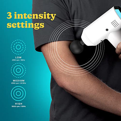 HoMedics Massage Gun - Handheld Physiotherapy Massager, Deep Tissue Physio Percussion Massage, 5 Massaging Heads, Cordless, Rechargeable