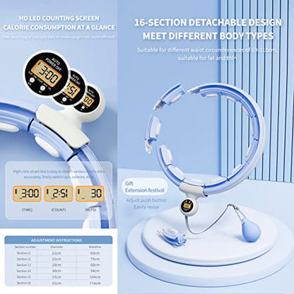 Smart Weighted Hula Ring Hoops, Hula Circle Detachable Fitness Ring with 360 Degree Auto-Spinning Ball Massage, Gymnastics, Adult Fitness for Weight Loss (Blue)