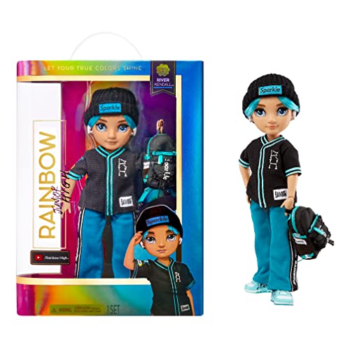 Rainbow High Junior High - River Kendal Rainbow Fashion Doll with Outfit and Accessories - Gift and Collectable for Kids Ages 6+, Black- 9"/23cm