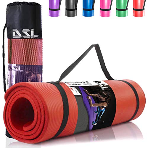 DSL Yoga Mat, Thick Non Slip Exercise Mat - Gym Fitness Pilates Workout Mat for Women Men, 15mm Large 61 x 185cm - Black/Blue/Purple/Pink/Green/Red