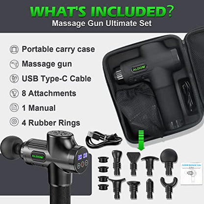 Muscle Massage Gun,ALDOM Massager Gun Deep Tissue 30 Adjustable Speeds&8 Heads,4800rpm Powerful USB-C Large Capacity Rechargeable Portable Percussion Massager for Body Pain Recovery.