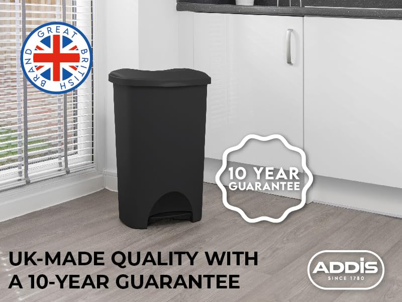 Addis Plastic Family Kitchen Utility Bin, 50 Litre, New Black with Silver Pedal