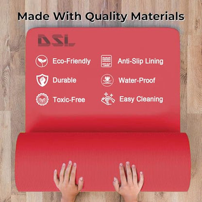 DSL Yoga Mat, Thick Non Slip Exercise Mat - Gym Fitness Pilates Workout Mat for Women Men, 15mm Large 61 x 185cm - Black/Blue/Purple/Pink/Green/Red