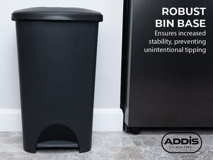 Addis Plastic Family Kitchen Utility Bin, 50 Litre, New Black with Silver Pedal