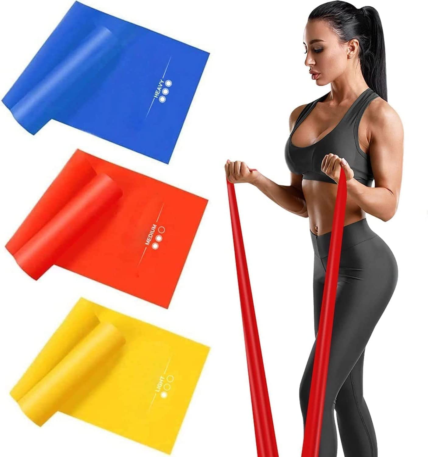 Haquno 3 Pack Exercise Resistance Bands with 3 Resistance Levels;1.8M Exercise Bands for Women and Men. Ideal for Strength Training, Yoga, Pilates