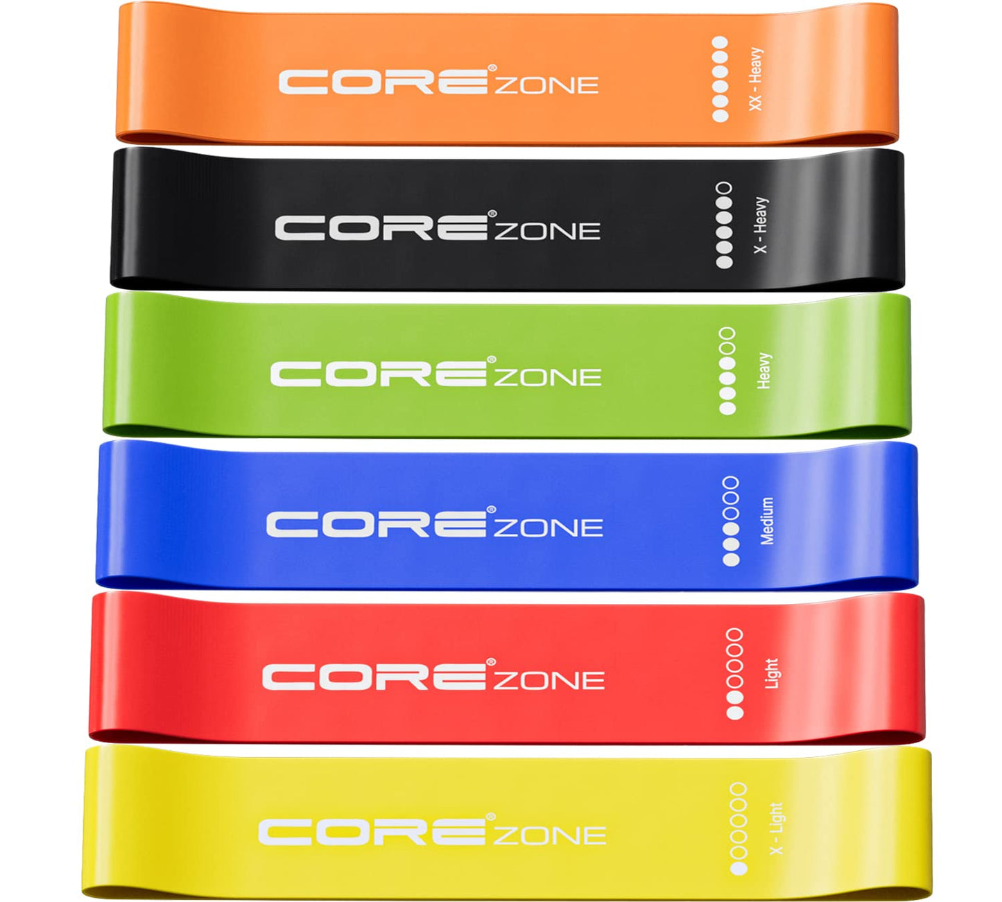 COREZONE Resistance Bands Set of 6 | Home Gym Exercise Bands for Workout | 6 Resistance Levels Bands for Glute, Yoga, Pilates, Fitness, Knee, Physio Therapy | Loop Resistance Band for Men & Women