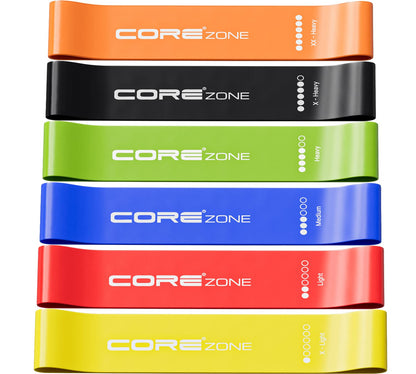 COREZONE Resistance Bands Set of 6 | Home Gym Exercise Bands for Workout | 6 Resistance Levels Bands for Glute, Yoga, Pilates, Fitness, Knee, Physio Therapy | Loop Resistance Band for Men & Women