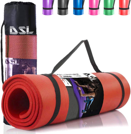 DSL Yoga Mat, Thick Non Slip Exercise Mat - Gym Fitness Pilates Workout Mat for Women Men, 15mm Large 61 x 185cm - Black/Blue/Purple/Pink/Green/Red