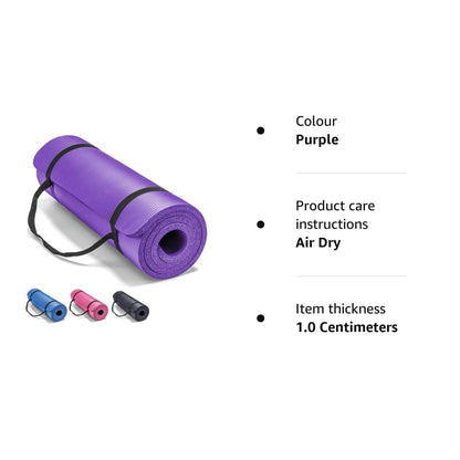 Lions Yoga Mat 10mm Thick NBR Foam Non-Slip Exercise Mat With Carrying Strap, Eco Friendly High Density Workout Mat for Women Men Home Gym Exercise, 180x61cm Purple