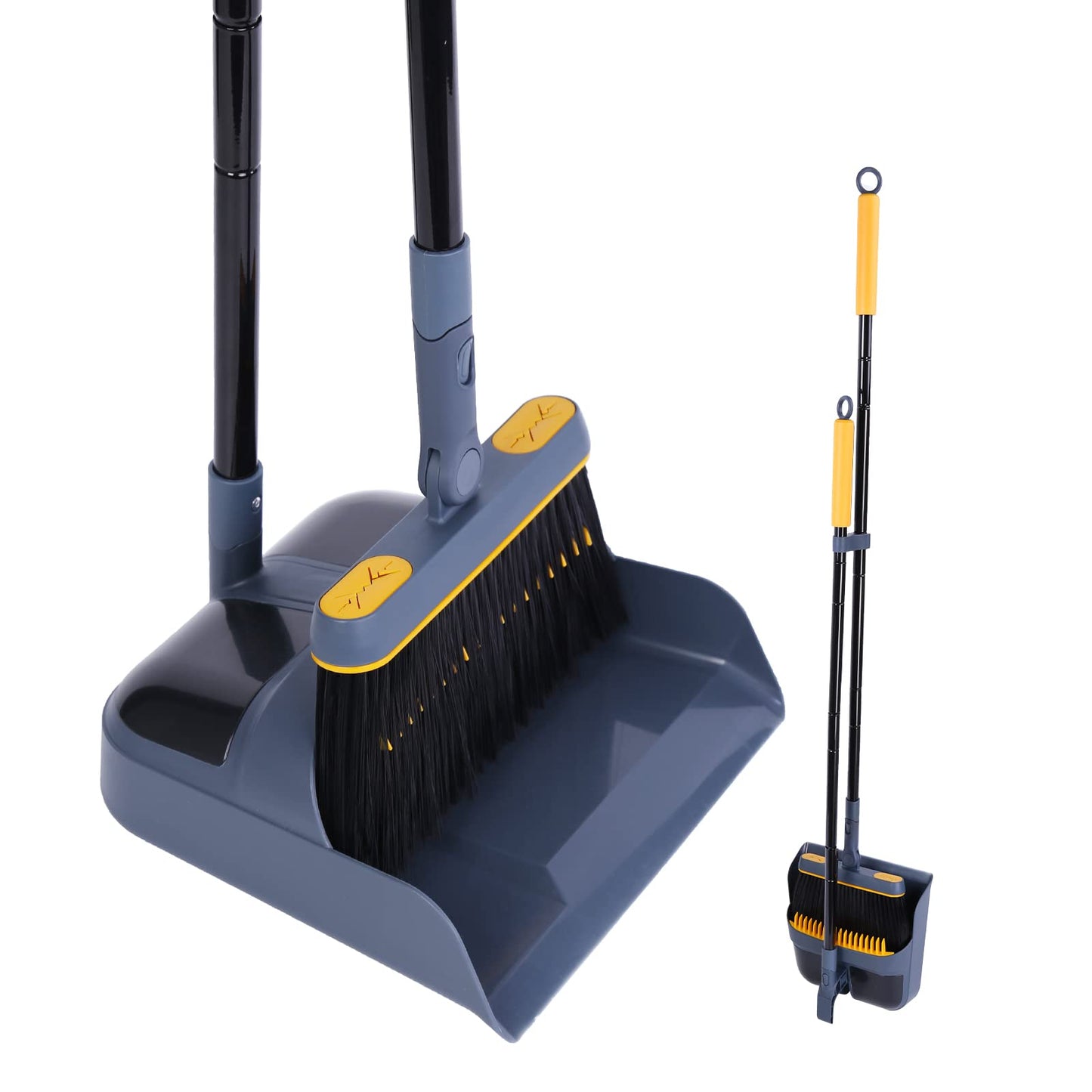 JEHONN Dustpan and Brush Set Long Handled, Tall 180 Degree Rotating Sweeping Brush, Household Dust Pan with Comb Teeth for Indoor Outdoor Garden Home Room Kitchen Office Lobby
