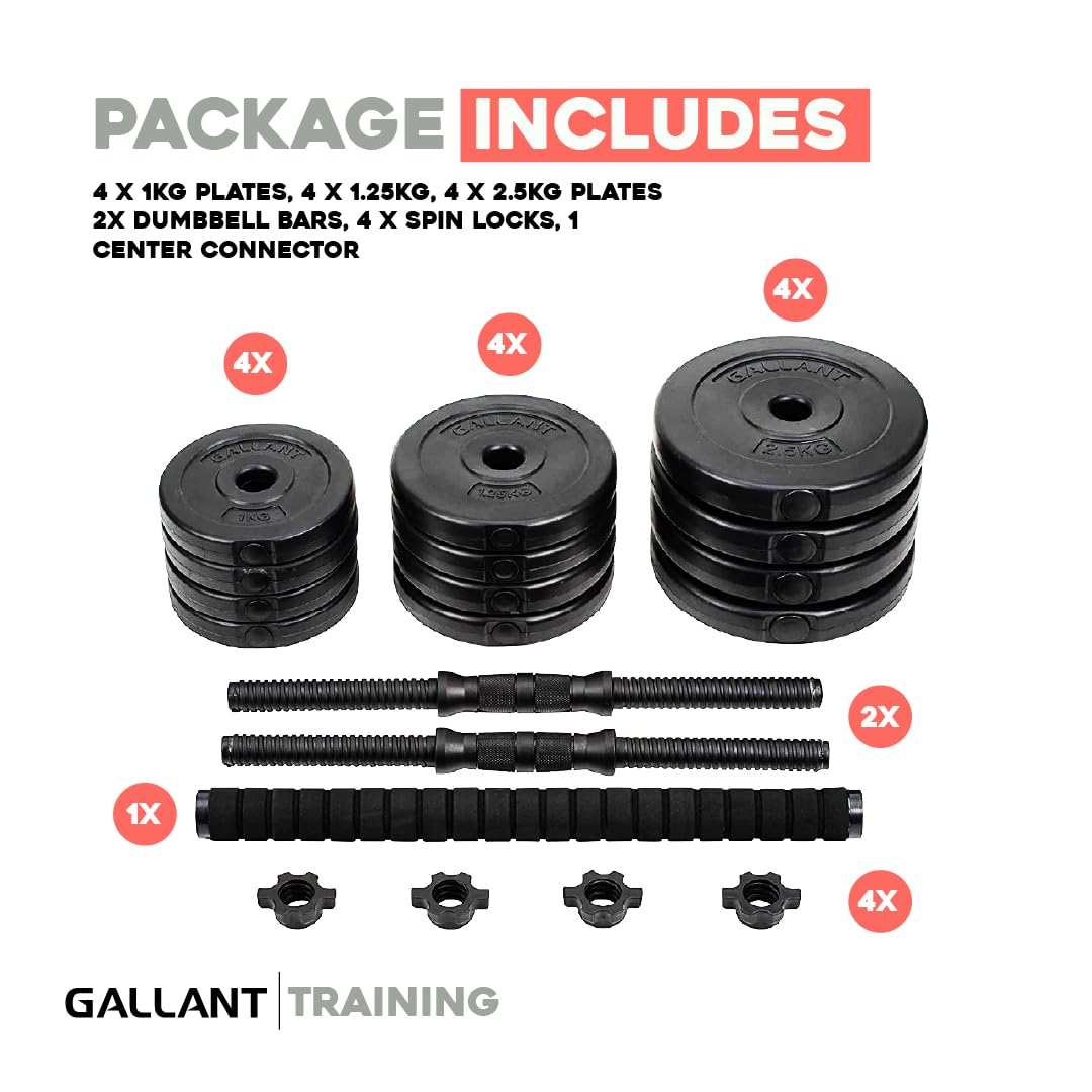 Gallant 20kg Adjustable Dumbbells Set, 2 in 1 Dumbbells and Barbell Hand Free Weights Dumbbells Set for Strength Training, Weight Lifting, Bodybuilding- Weight Sets for Men and Women