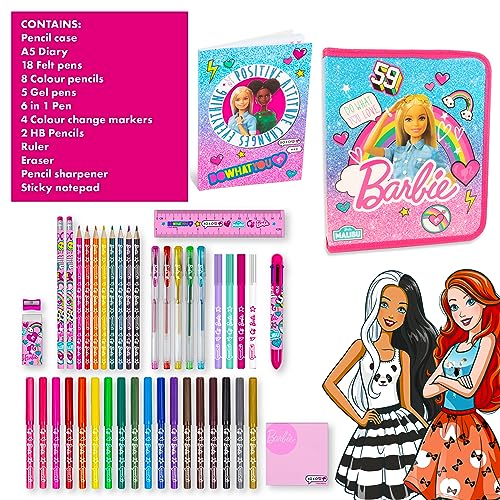 Barbie Filled Pencil Case for Girls - School Supplies - Stationery Set With Colour Your Own Girls Pencil Case Diary Accessories - Gifts For Girls - Pencil Case For Girls