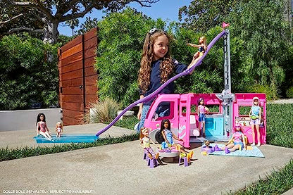 Barbie Camper, Doll Playset with 60 Accessories, 30-Inch-Slide and 7 Play Areas, Dream Camper, HCD46
