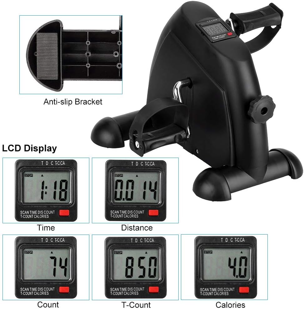 himaly Mini Exercise Bike Pedal Exerciser Portable Home Leg Arm Cycle Bike with LCD Display & Adjustable Resistance Knob for Gym Fitness Training
